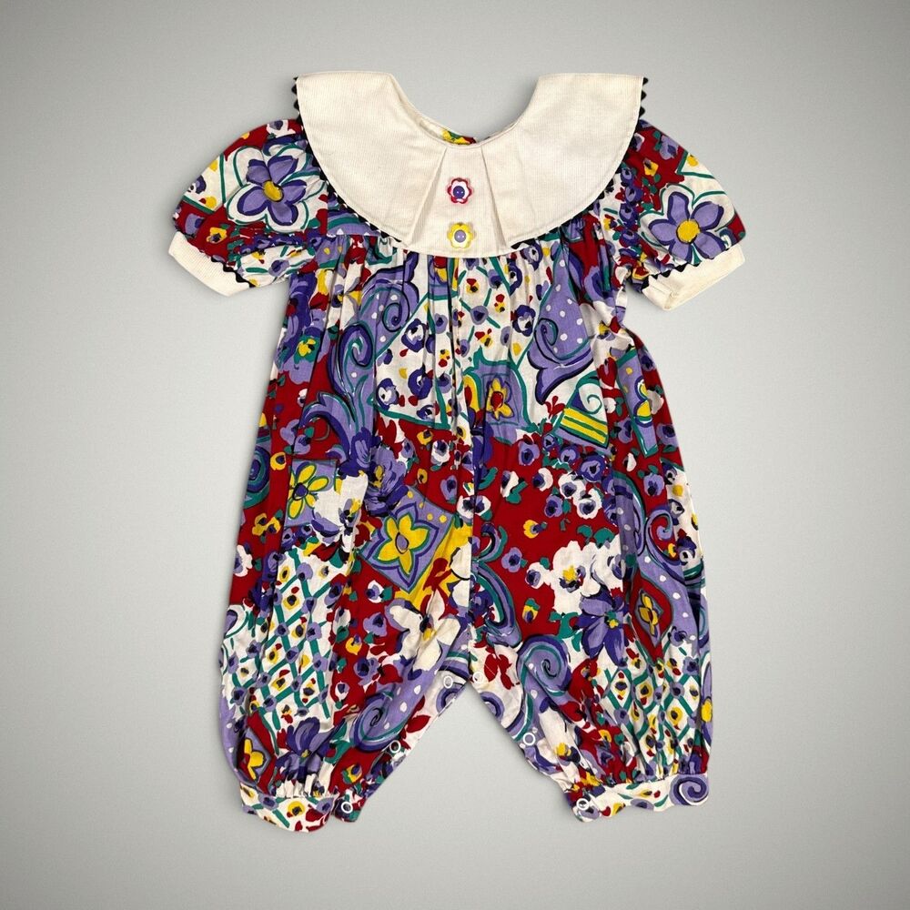 Vintage By Thomas Girls Bubble Romper Floral Print Peter Pan Collar Size 24mo